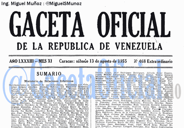 Gaceta Oficial 468 del 13 Agosto 1955