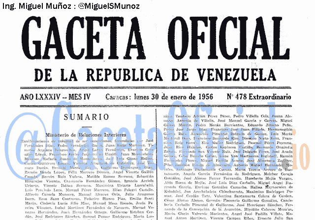 Gaceta Oficial 478 del 30 Enero 1956