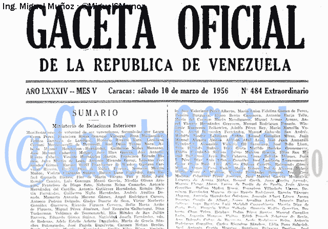 Gaceta Oficial 484 del 10 Marzo 1956