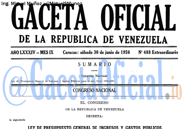 Gaceta Oficial 488 del 30 Junio 1956