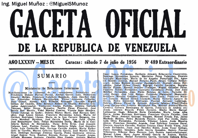 Gaceta Oficial 489 del 7 Julio 1956