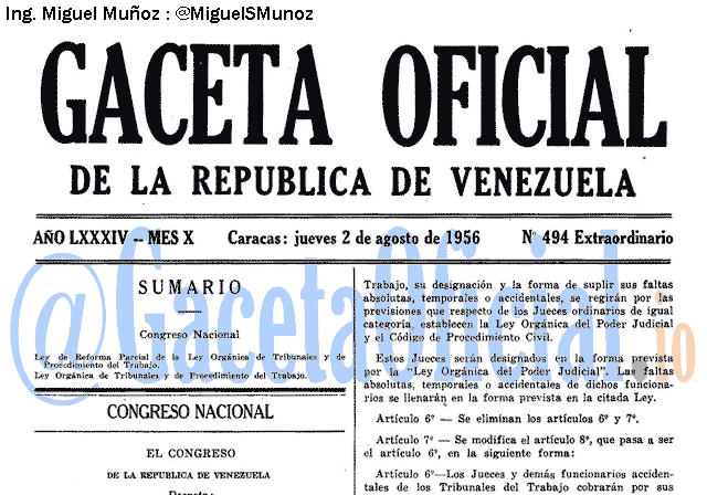 Gaceta Oficial 494 del 2 Agosto 1956
