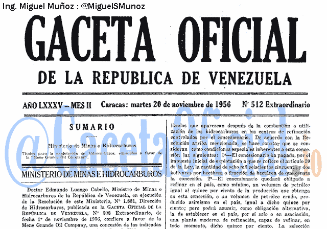 Gaceta Oficial 512 del 20 Noviembre 1956