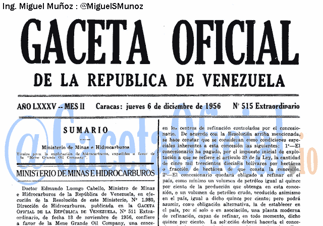 Gaceta Oficial 515 del 6 Diciembre 1956