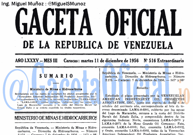 Gaceta Oficial 516 del 11 Diciembre 1956