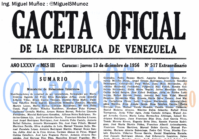 Gaceta Oficial 517 del 13 Diciembre 1956