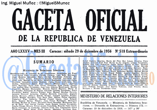 Gaceta Oficial 518 del 29 Diciembre 1956