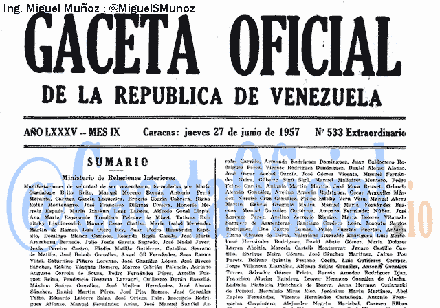 Gaceta Oficial 533 del 27 Junio 1957