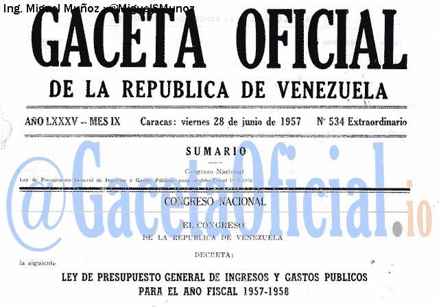 Gaceta Oficial 534 del 28 Junio 1957