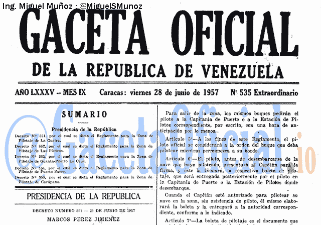 Gaceta Oficial 535 del 28 Junio 1957