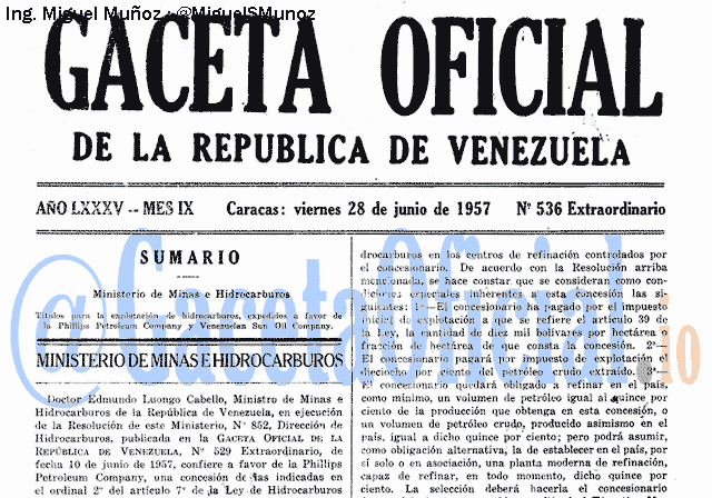 Gaceta Oficial 536 del 28 Junio 1957
