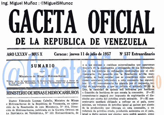 Gaceta Oficial 537 del 11 Julio 1957