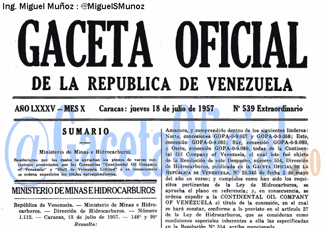 Gaceta Oficial 539 del 18 Julio 1957