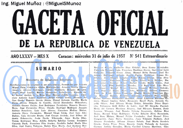 Gaceta Oficial 541 del 31 Julio 1957
