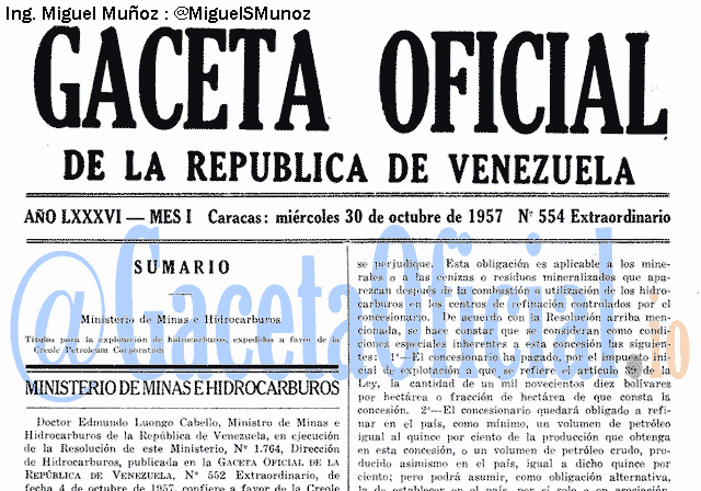 Gaceta Oficial 554 del 30 Octubre 1957