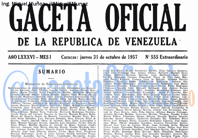 Gaceta Oficial 555 del 31 Octubre 1957