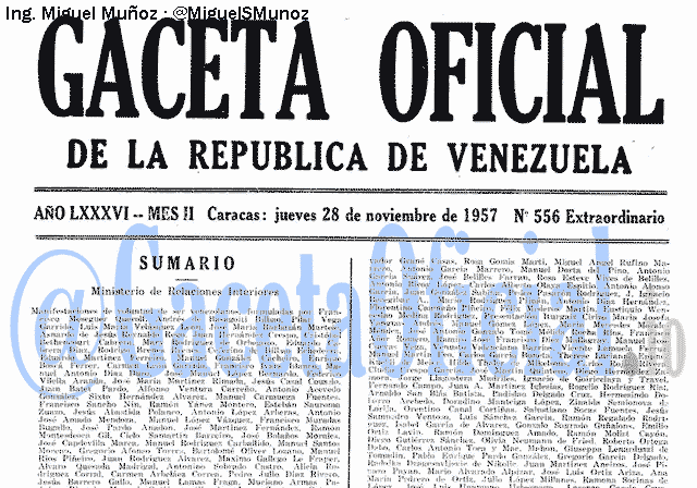 Gaceta Oficial 556 del 28 Noviembre 1957