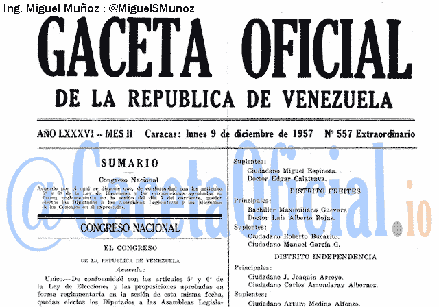 Gaceta Oficial 557 del 9 Diciembre 1957