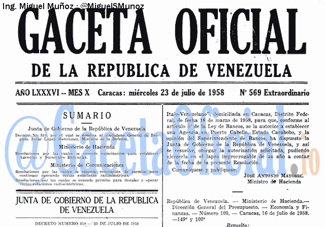 Gaceta Oficial 569 del 23 Julio 1958