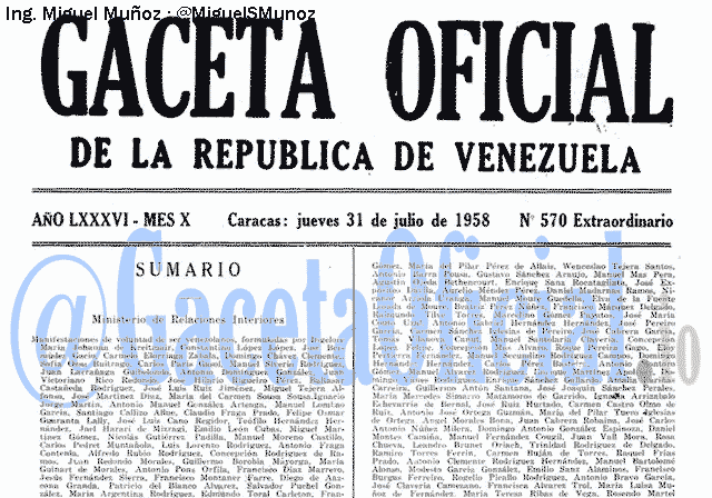 Gaceta Oficial 570 del 31 Julio 1958