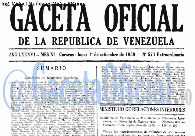 Gaceta Oficial 571 del 1 Septiembre 1958
