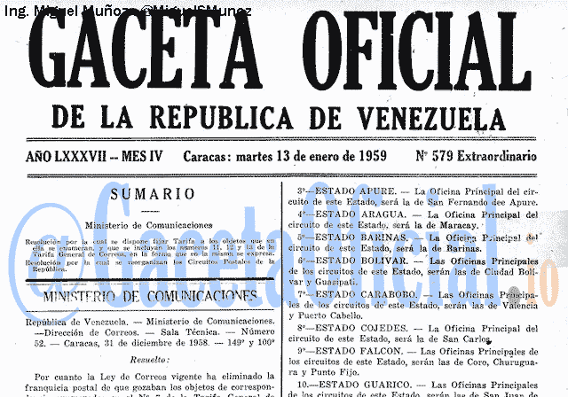 Gaceta Oficial 579 del 13 Enero 1959
