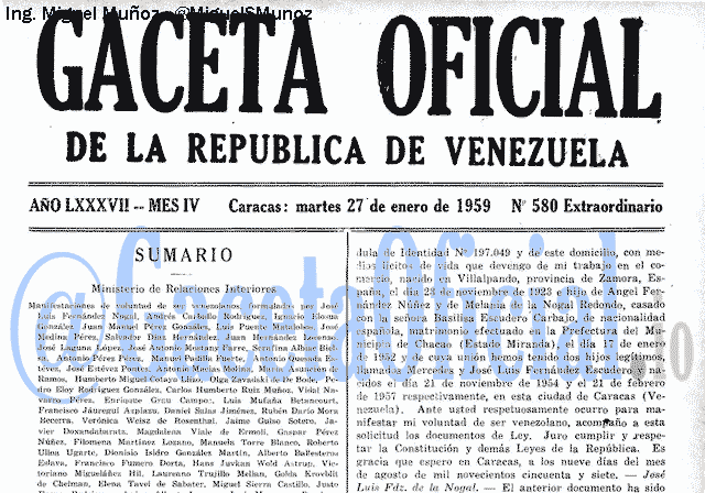 Gaceta Oficial 580 del 27 Enero 1959