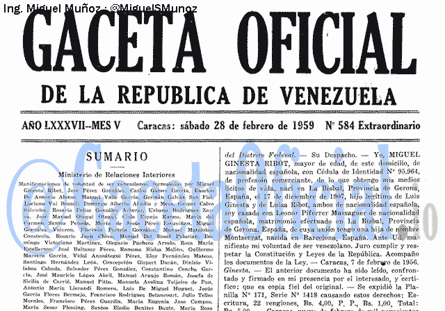 Gaceta Oficial 584 del 28 Febrero 1959