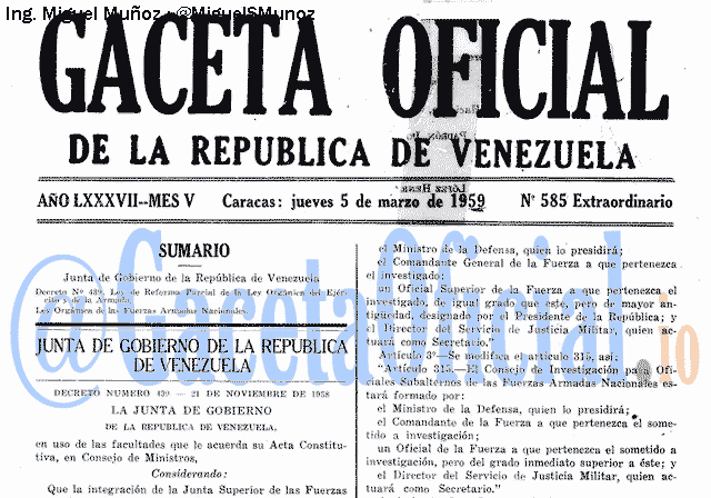Gaceta Oficial 585 del 5 Marzo 1959