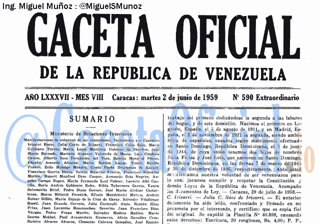 Gaceta Oficial 590 del 2 Junio 1959