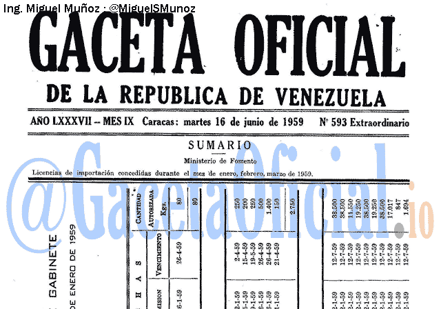 Gaceta Oficial 593 del 16 Junio 1959