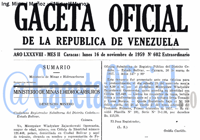 Gaceta Oficial 602 del 16 Noviembre 1959