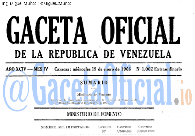 Gaceta Oficial 1002 del 19 Enero 1966