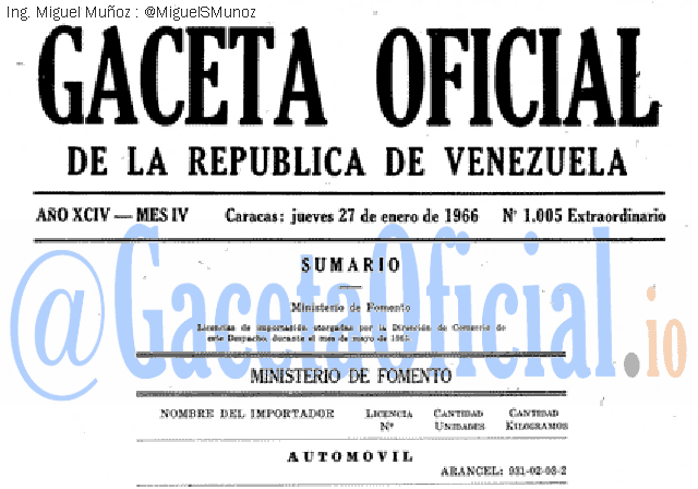 Gaceta Oficial 1005 del 27 Enero 1966
