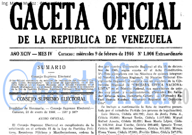 Gaceta Oficial 1006 del 9 Febrero 1966