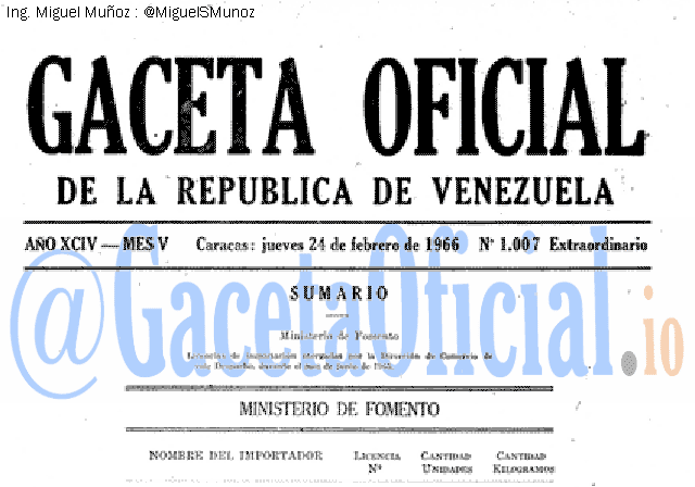 Gaceta Oficial 1007 del 24 Febrero 1966