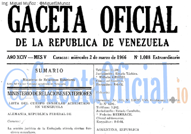 Gaceta Oficial 1008 del 2 Marzo 1966