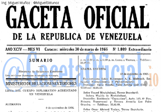Gaceta Oficial 1009 del 3 Marzo 1966