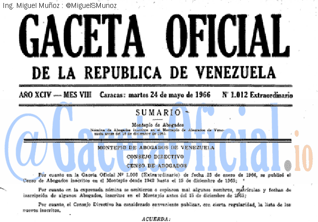 Gaceta Oficial 1012 del 24 Mayo 1966
