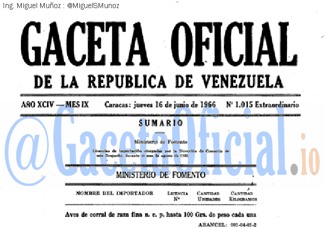 Gaceta Oficial 1015 del 16 Junio 1966