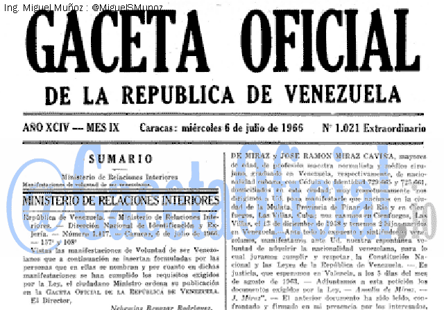 Gaceta Oficial 1021 del 6 Julio 1966