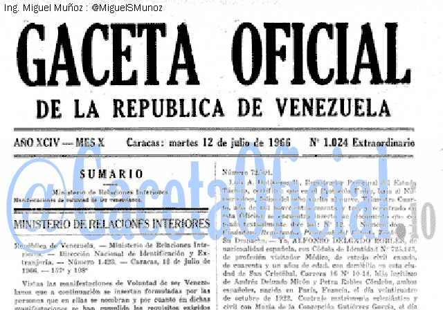 Gaceta Oficial 1024 del 12 Julio 1966