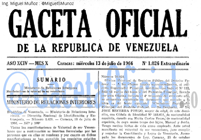 Gaceta Oficial 1026 del 13 Julio 1966