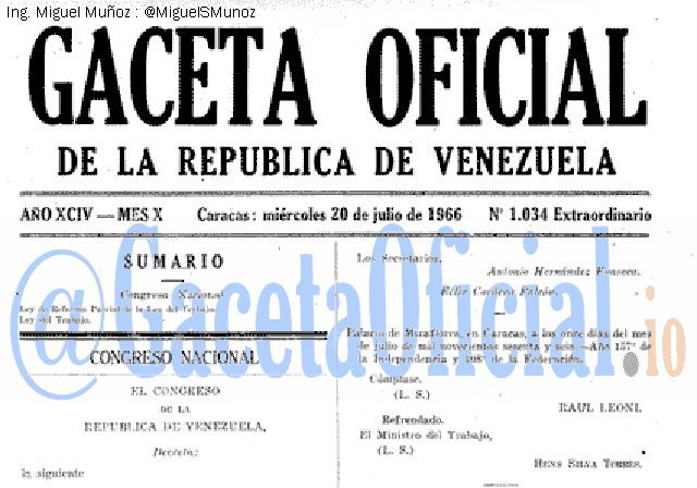Gaceta Oficial 1034 del 20 Julio 1966