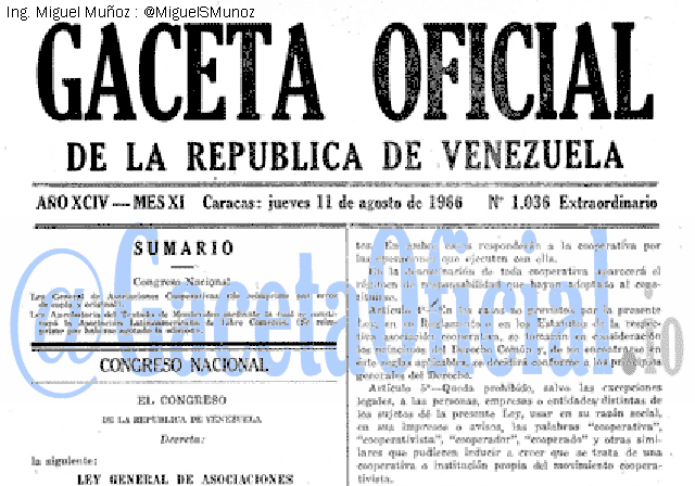 Gaceta Oficial 1036 del 11 Agosto 1966