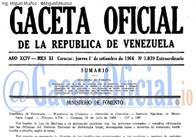 Gaceta Oficial 1039 del 1 Septiembre 1966
