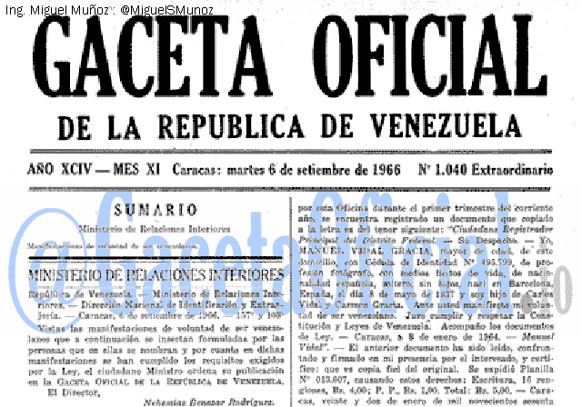 Gaceta Oficial 1040 del 6 Septiembre 1966