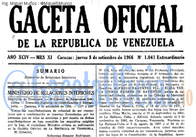 Gaceta Oficial 1041 del 8 Septiembre 1966