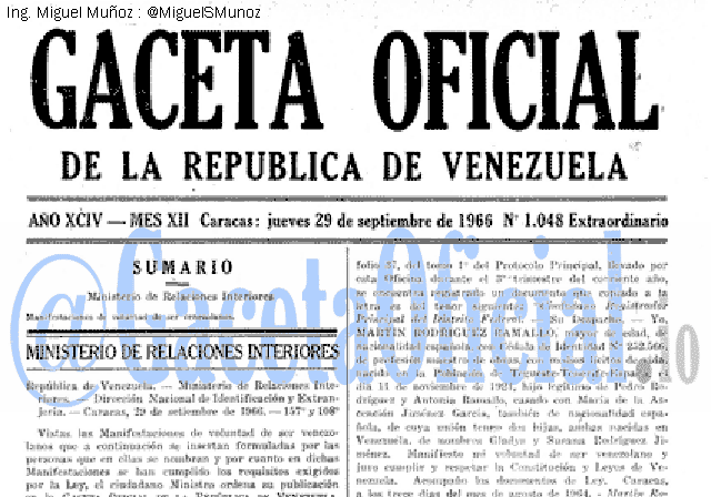 Gaceta Oficial 1048 del 29 Septiembre 1966