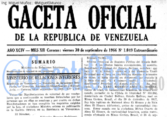 Gaceta Oficial 1049 del 30 Septiembre 1966